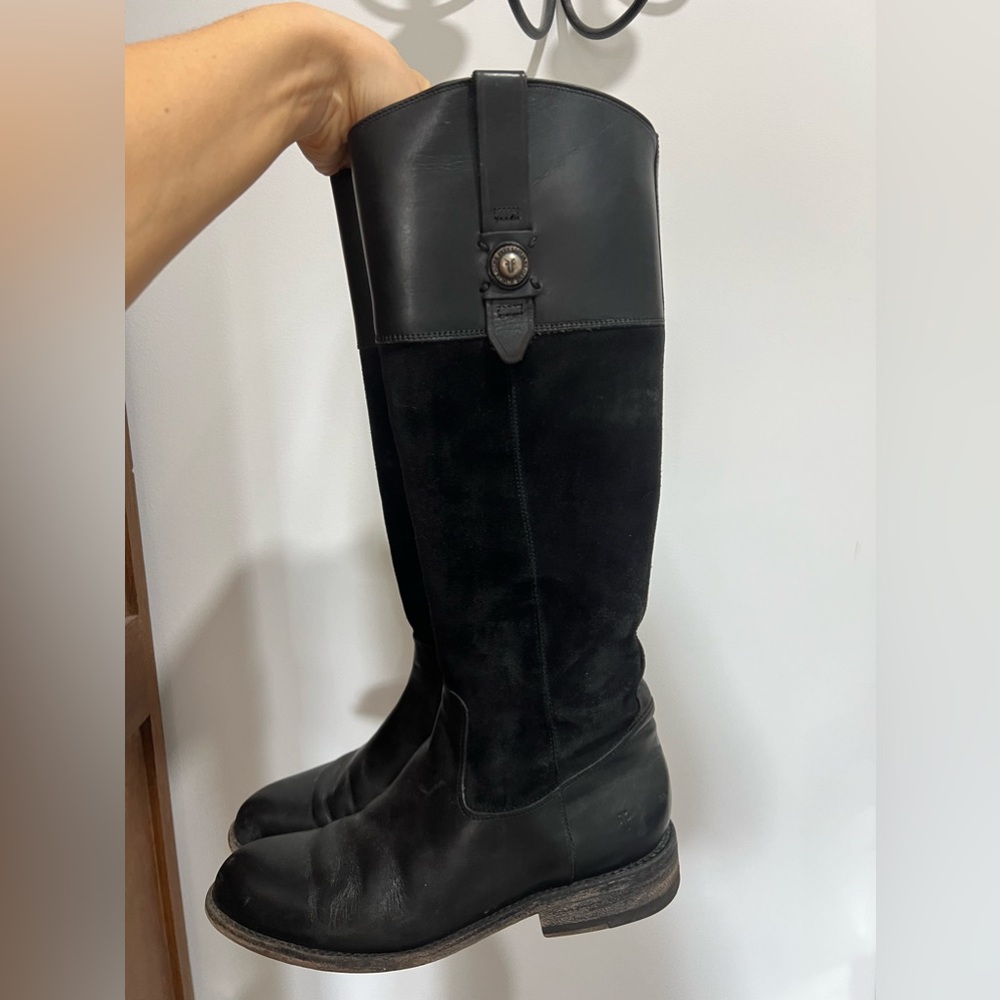 FRYE button black sued and leather boots size 7.5